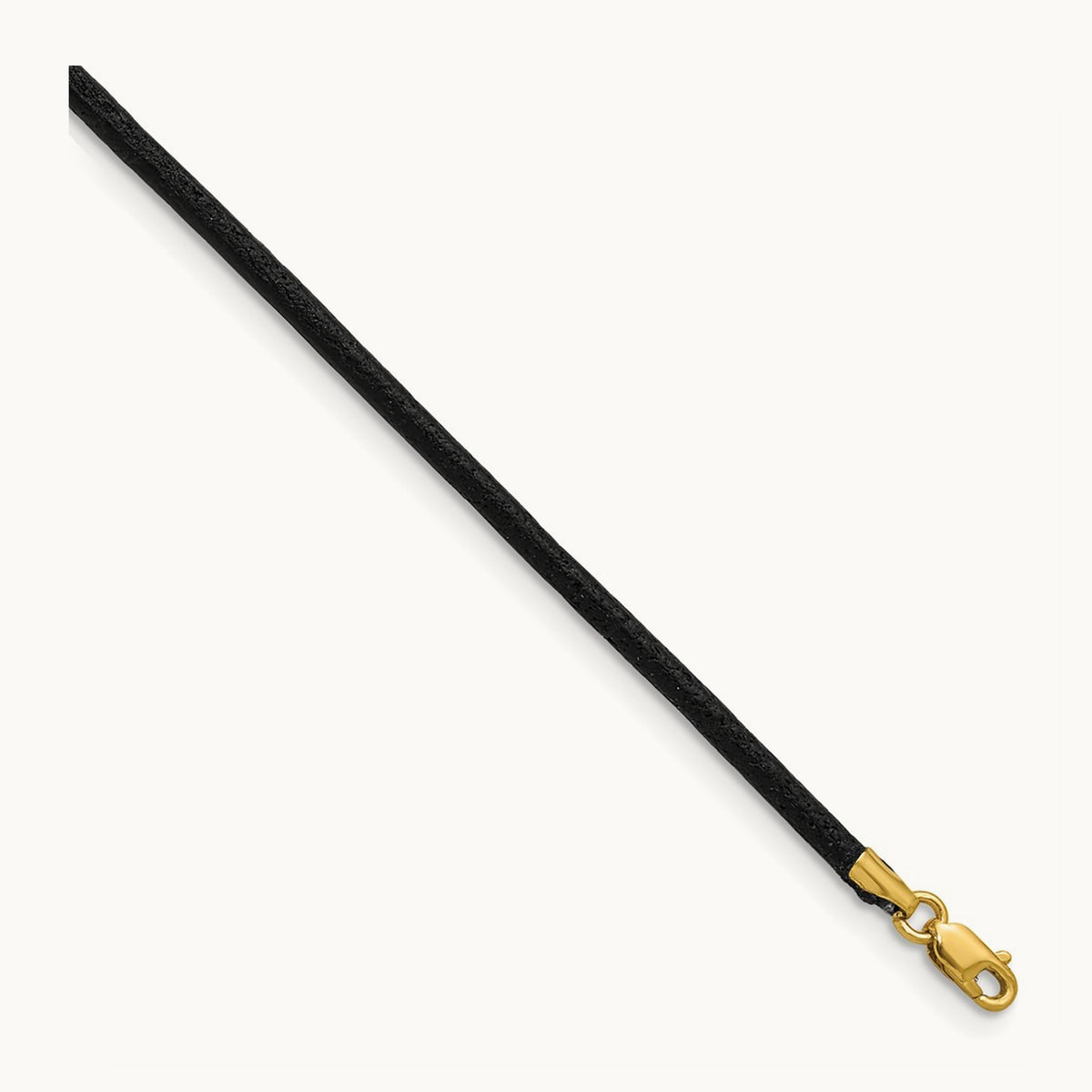 16in Black Leather Cord Necklace — 14K Yellow Gold, 2mm