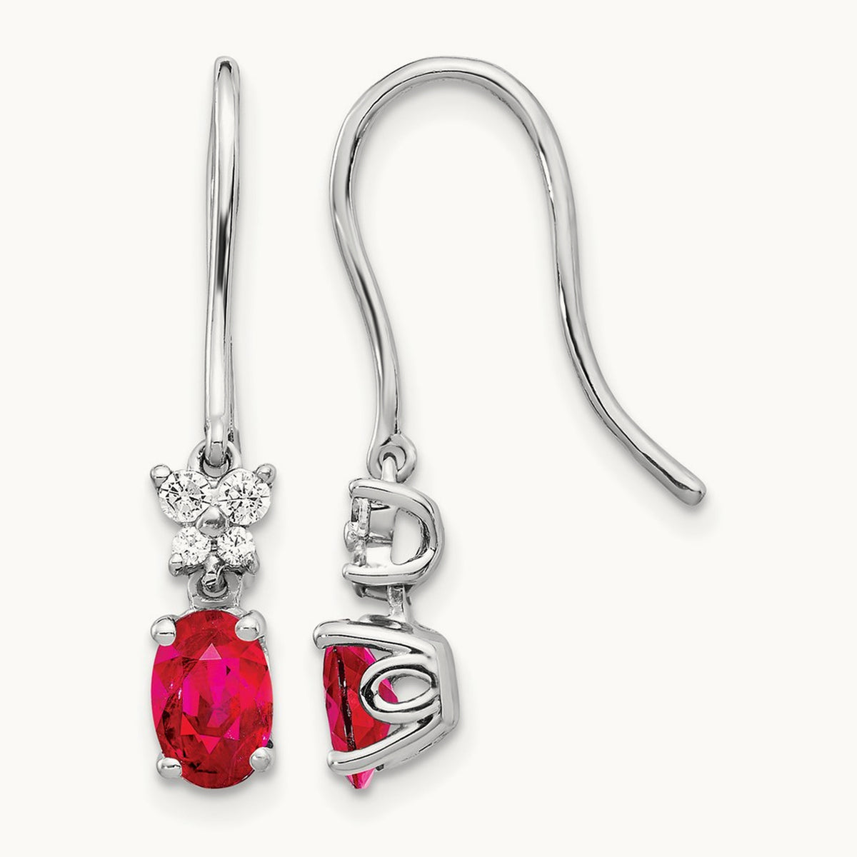 Diamond and Oval Ruby Earrings — 14K White Gold