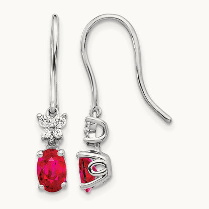 Diamond and Oval Ruby Earrings — 14K White Gold