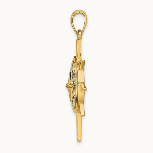 Star Frame w/ Nautical Compass Center Charm, 14K