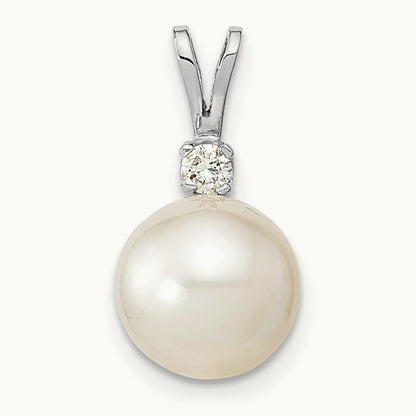 9- Round White Saltwater South Sea Pearl .05ct. Dia. Pendant, 10mm, 14K White Gold