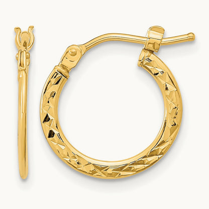 Polished and Diamond-cut Hoop Earrings — 14K Yellow Gold