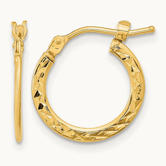 Polished and Diamond-cut Hoop Earrings — 14K Yellow Gold
