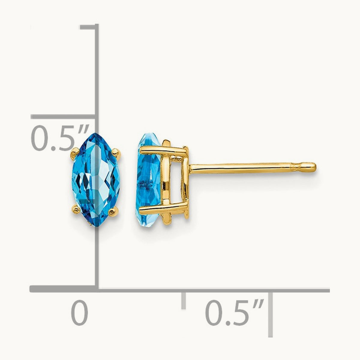 7x3. Marquise Blue Topaz earring, 5mm, 14K