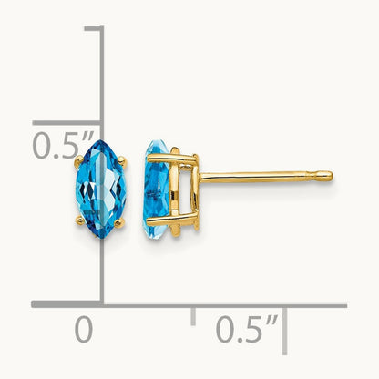7x3. Marquise Blue Topaz earring, 5mm, 14K