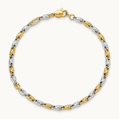 Polished Fancy Link Bracelet, 14K Two-tone