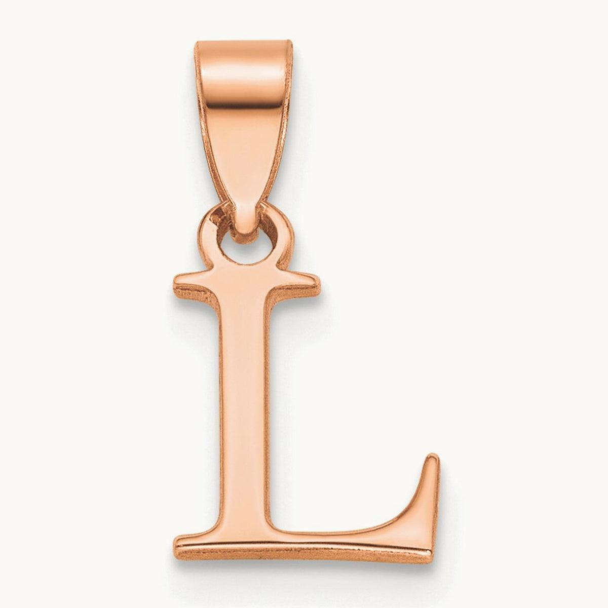 Polished Block Initial Pendant — 14K Rose Gold, L