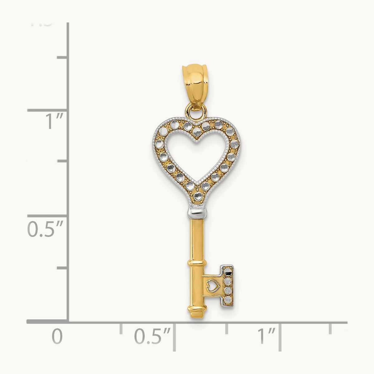 Polished Heart Key Charm with white rhodium — 30mm