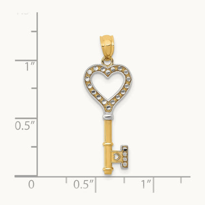 Polished Heart Key Charm with white rhodium — 30mm