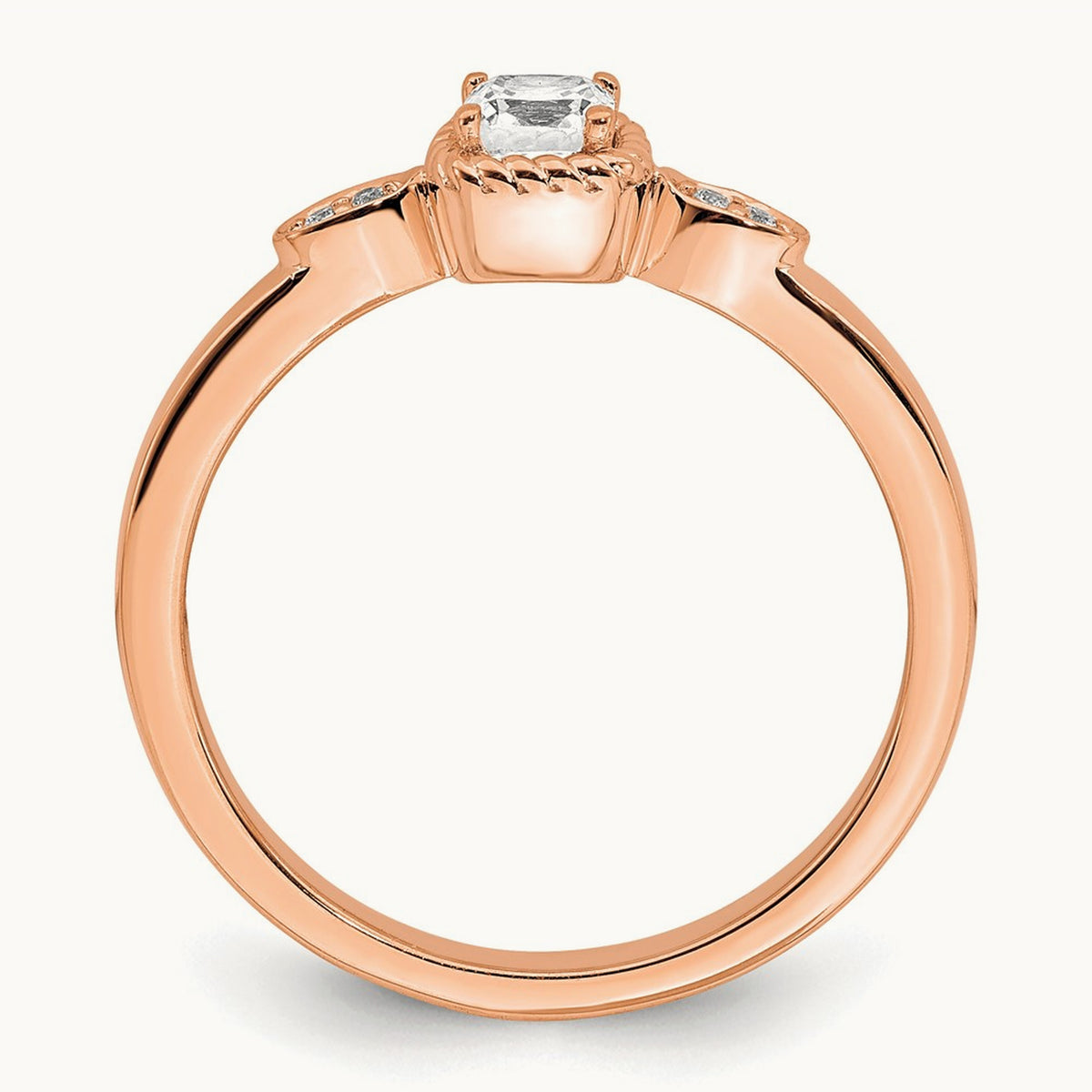 Gold Petite Rope Edge Cushion Ring — 14K Rose Gold, 7