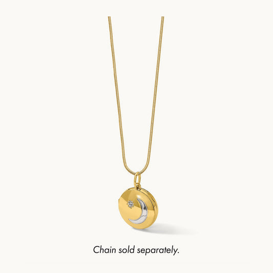 Diamond Moon & Star Round Locket, 20mm, 14K with White Rhodium