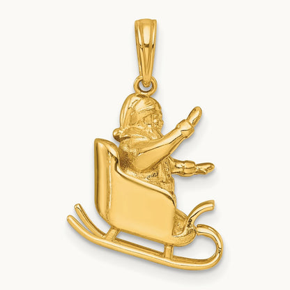 Polished 3-D Santa In Sleigh Waving Charm, 14K