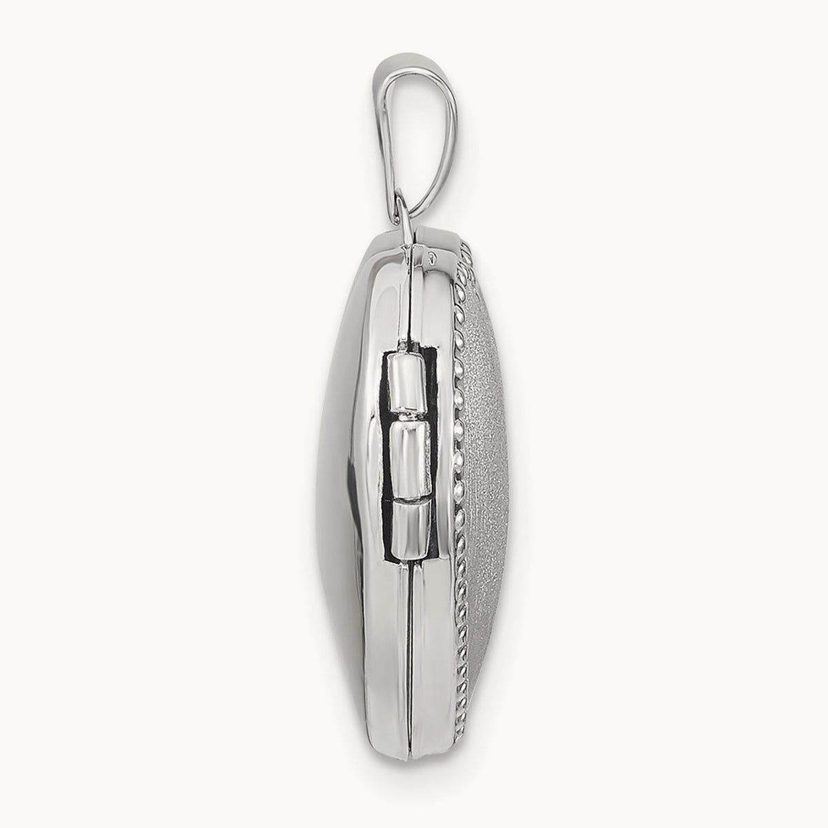 Brushed with Beaded Edge Heart Locket — 14K White Gold
