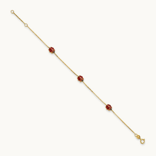 Polished Enameled Ladybugs 6.5in w/.75in ext. Bracelet, 14K