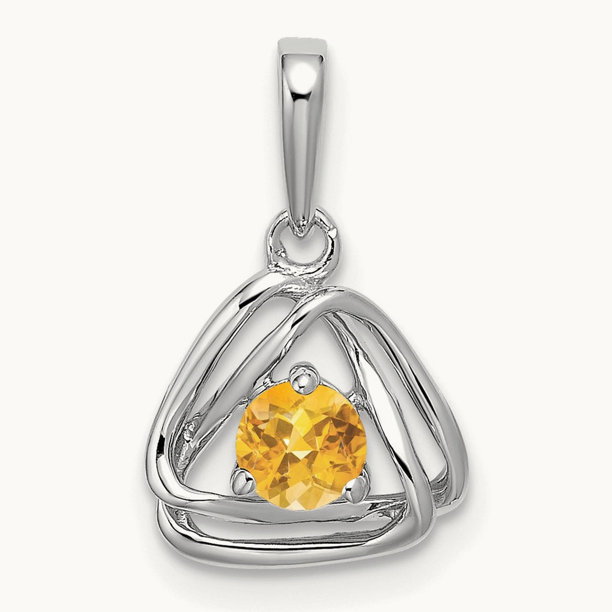Citrine Triangle Pendant — 14K White Gold