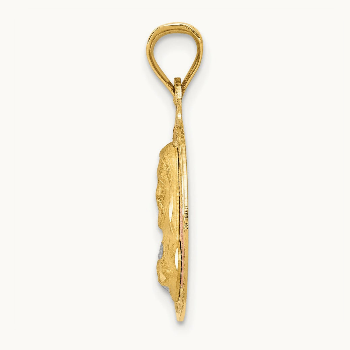 w/Rose and White Rhodium D/C Sagrado Corazon Pendant, 14K