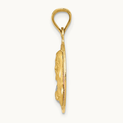w/Rose and White Rhodium D/C Sagrado Corazon Pendant, 14K