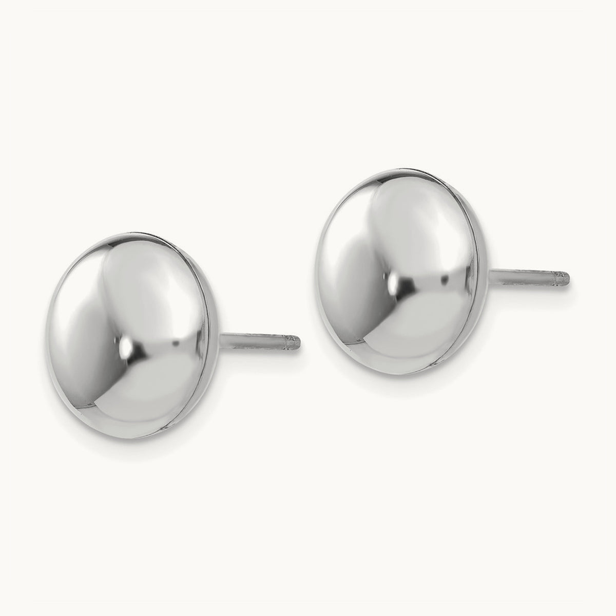 Polished Button Post Earrings — 14K White Gold, 10.5mm
