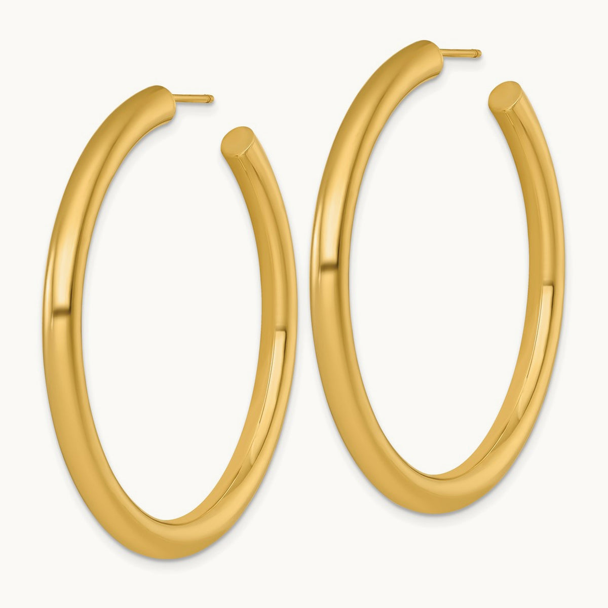 4.0 x Polished Post Hoop Earrings, 50mm, 14K