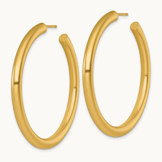 4.0 x Polished Post Hoop Earrings, 50mm, 14K