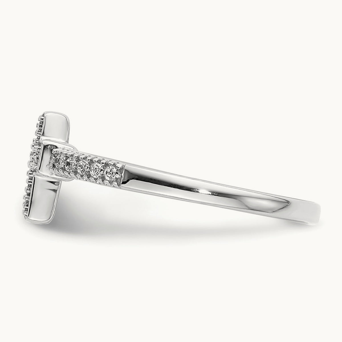 Polished Diamond Cross Ring, 14K White Gold