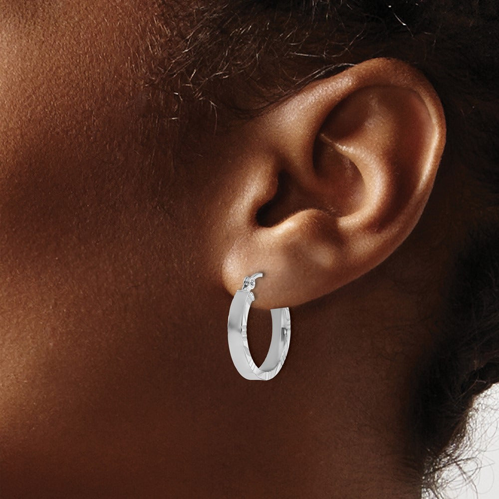 Small Diamond-cut Edge Polished Hoop Earrings — 14K White Gold