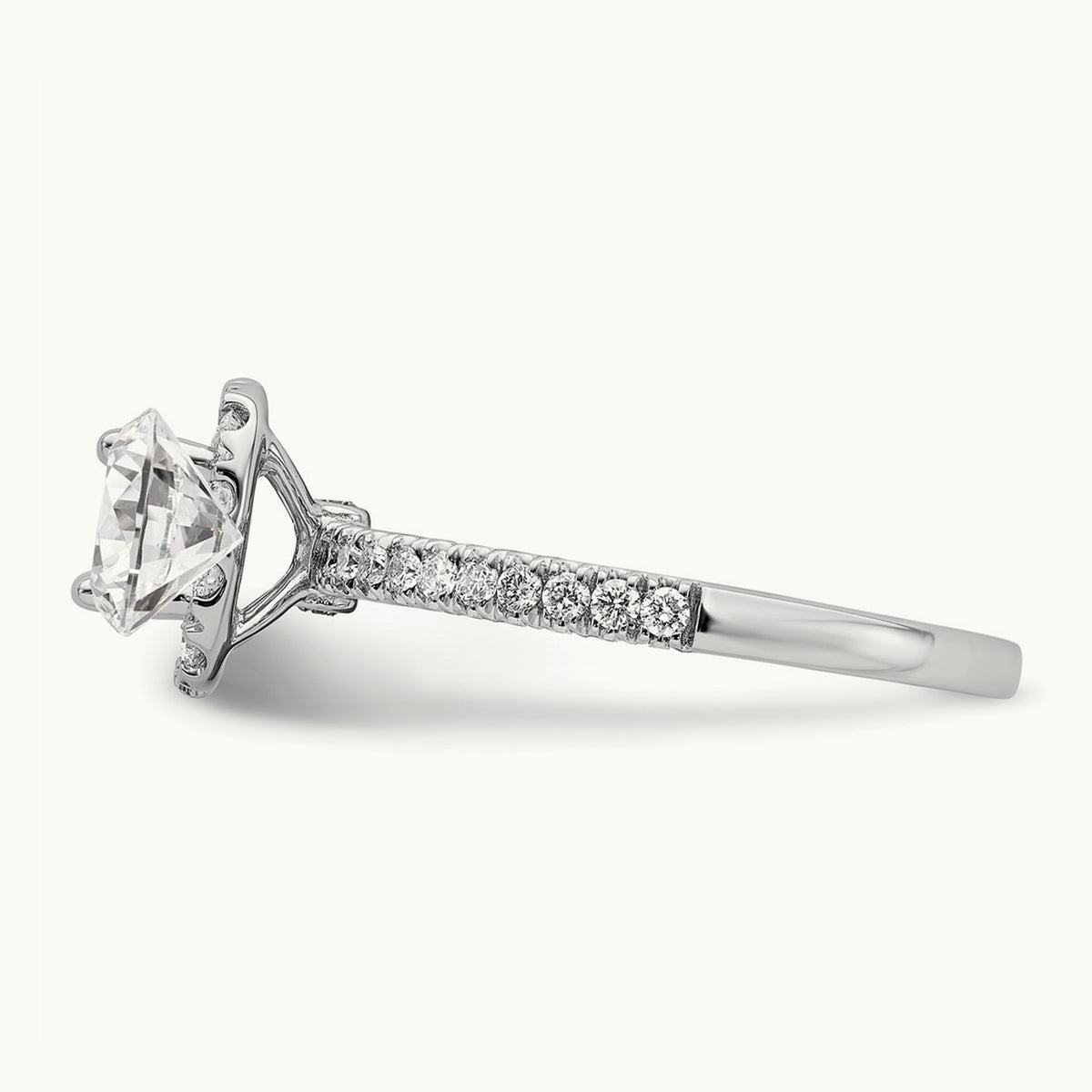 Round Halo Engagement Ring, 0.75-1.00 ct tw Lab-Grown Diamond — 1 ct, 14K White Gold