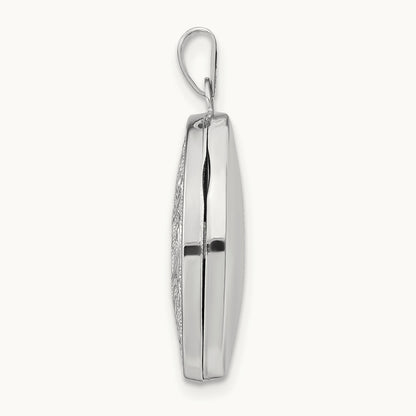Oval Floral Scroll Border Locket, 21mm, 14K White Gold