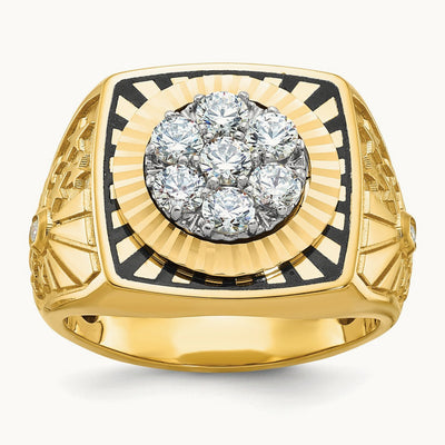 14ktt w/ Blk Enamel IBGoodman Men's D/C Stars & Stripes Dia Cluster Ring