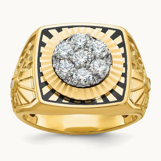 14ktt w/ Blk Enamel IBGoodman Men's D/C Stars & Stripes Dia Cluster Ring