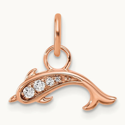 Polished Diamond Dolphin Charm, 14K Rose Gold
