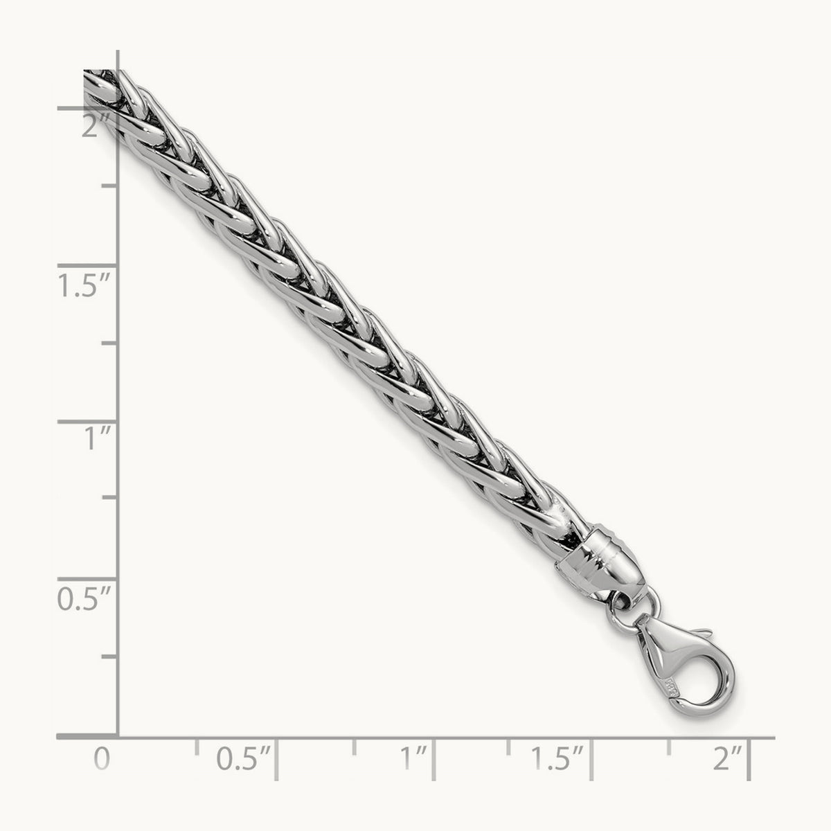 Polished 8.25in Wheat Chain Bracelet, 14K White