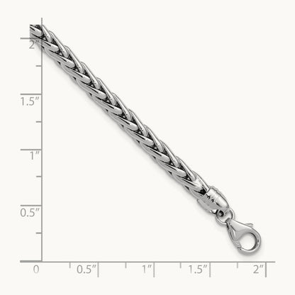 Polished 8.25in Wheat Chain Bracelet, 14K White