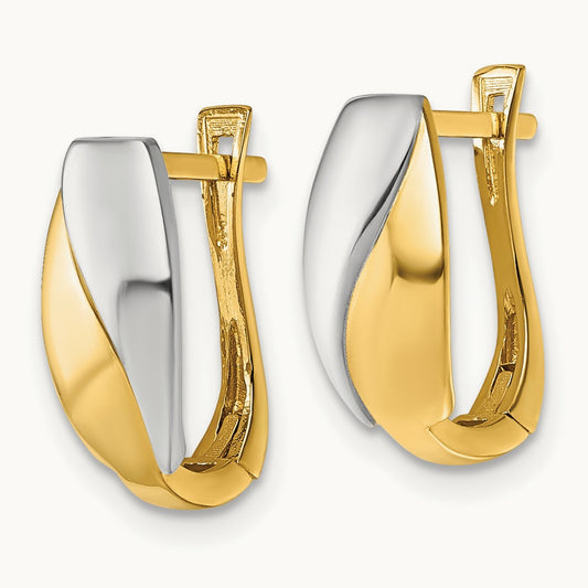 w/White Rhodium Polished Hinged Hoop Earrings, 14K