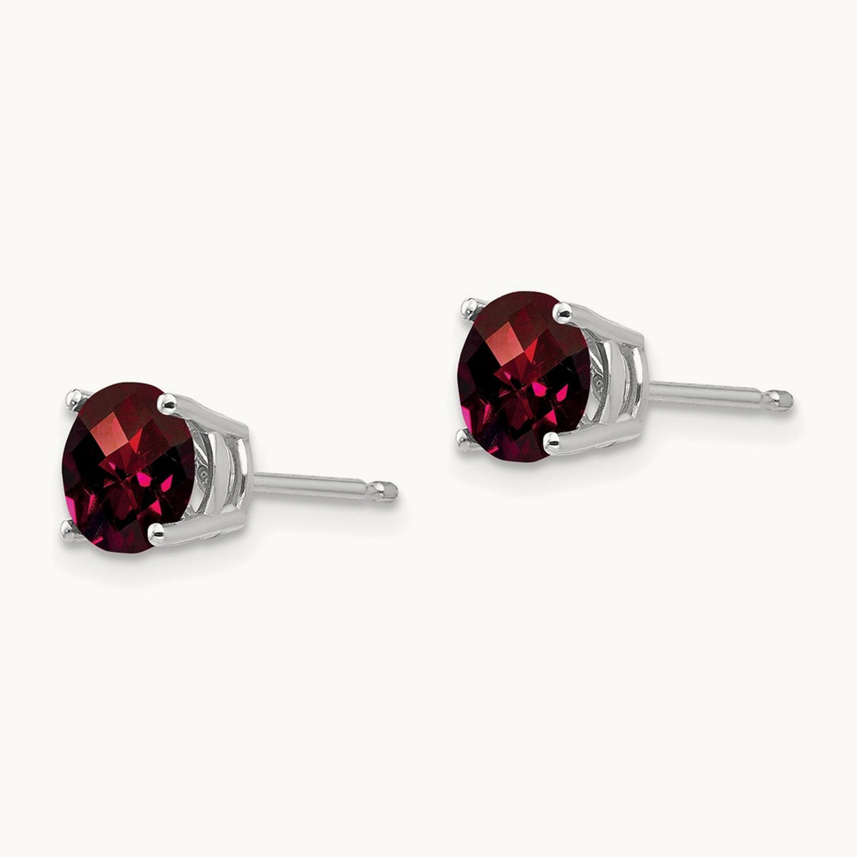 Garnet Checker Earrings, 6mm, 14K White Gold