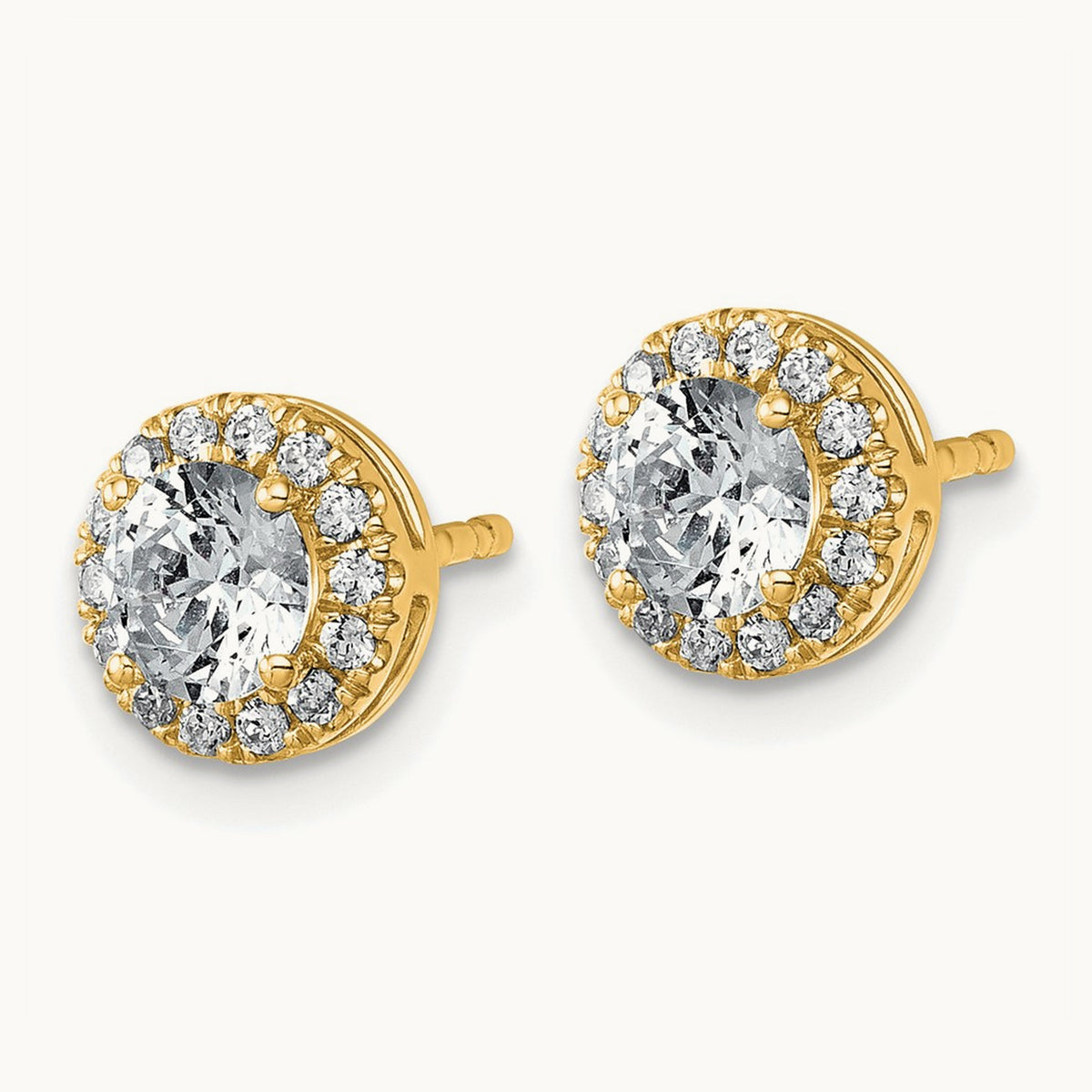 Round Halo Post Earrings, 0.50-7.50 ct tw Lab-Grown Diamond — 1 1/5 ct, 14K Yellow Gold
