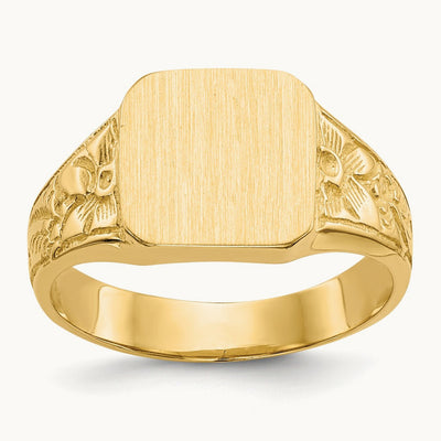 Square Polished Baby Signet Ring, 14K