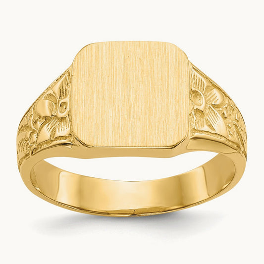 Square Polished Baby Signet Ring, 14K