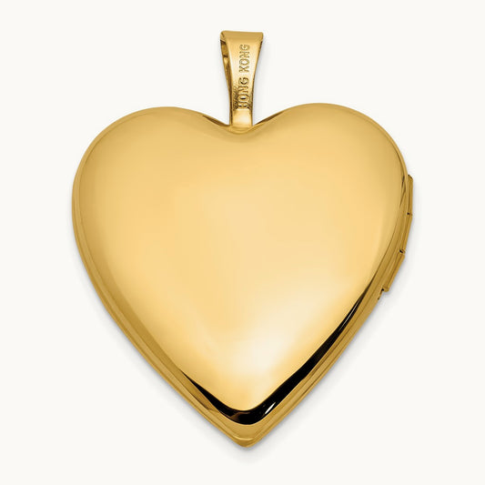 Satin and Polished Angel Wings Heart Locket, 20mm, 14K