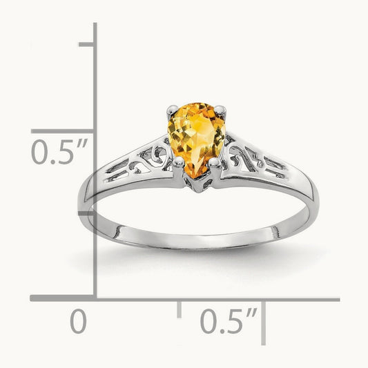 6x4mm Pear Citrine ring, 14K White Gold