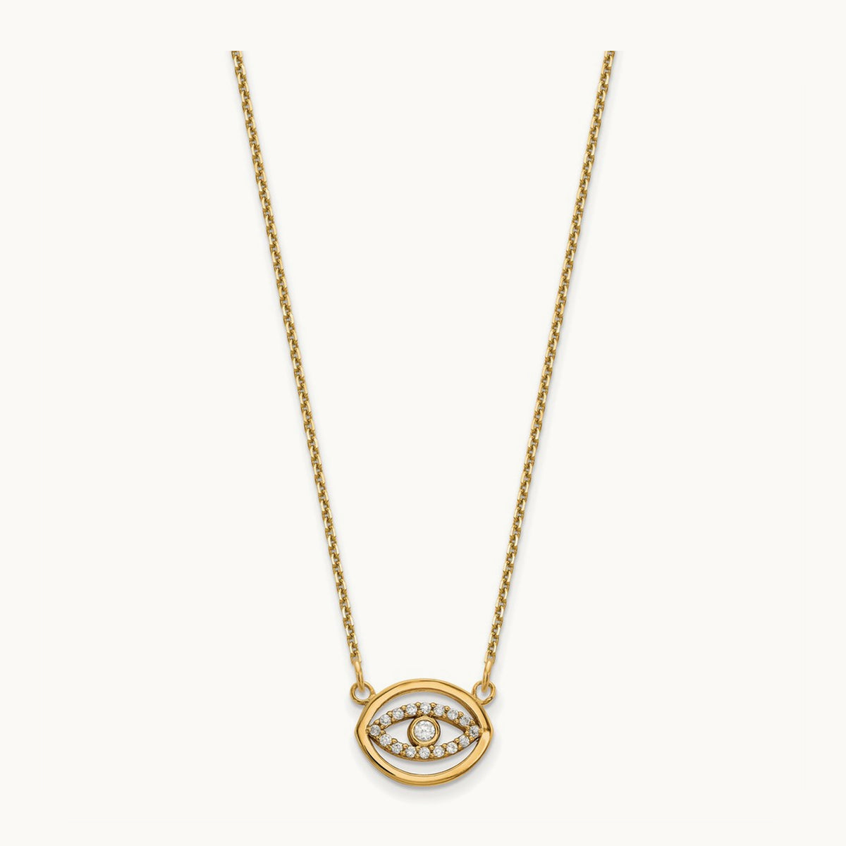 Small Necklace Diamond Gold Halo Evil Eye, 14K Yellow Gold