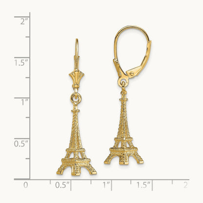 3-D Eiffel Tower Leverback Earrings, 14K