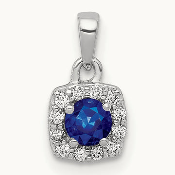 Diamond and .20 Sapphire Square Halo Pendant, 14K White Gold