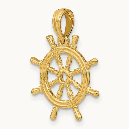 3-D Ships Wheel Charm — 14K Yellow Gold