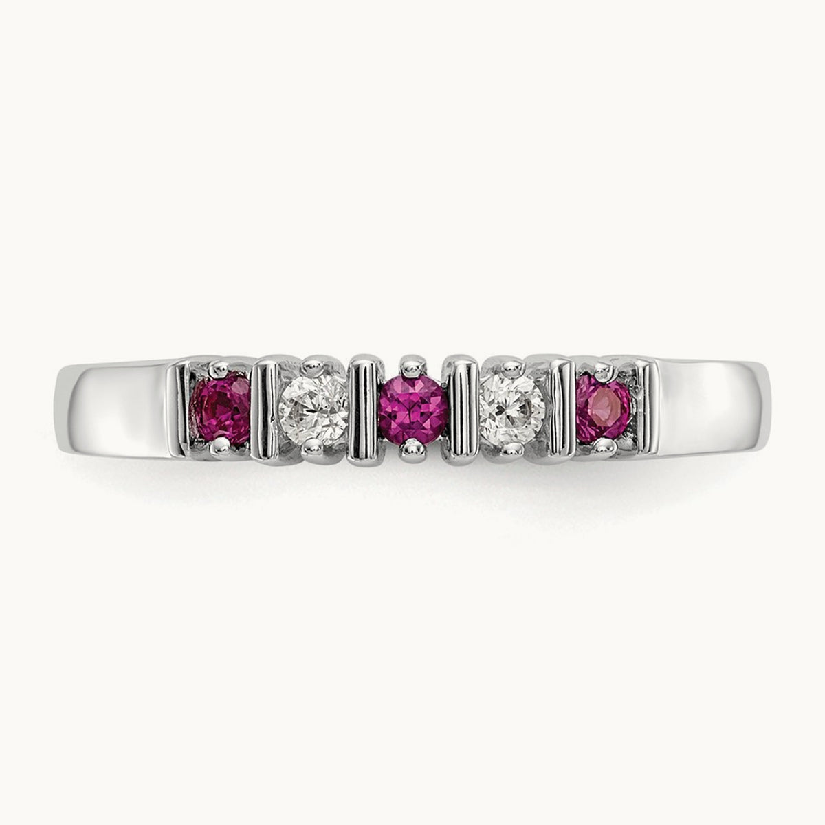 Diamond with Ruby Band — 14K White Gold, 0.08 ct, 7