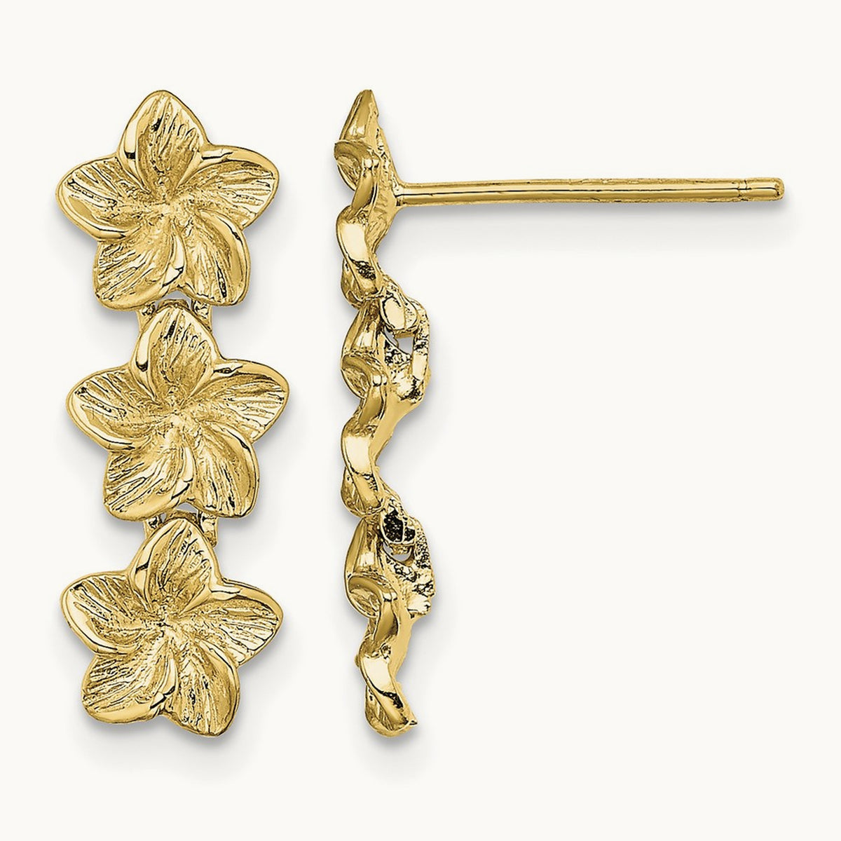 Triple Flower Post Dangle Earrings, 14K