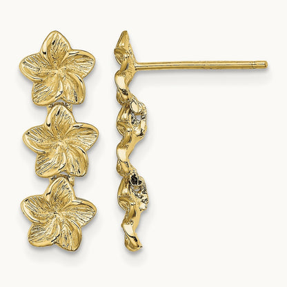 Triple Flower Post Dangle Earrings, 14K
