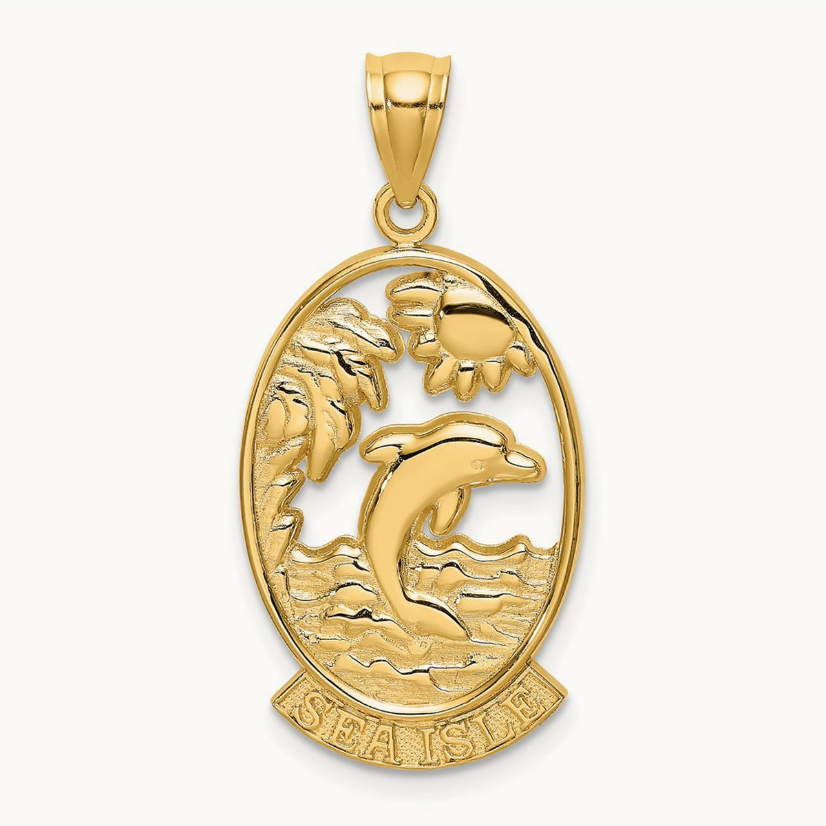 SEA ISLE w/ Dolphin Sunset Scene Charm, 14K