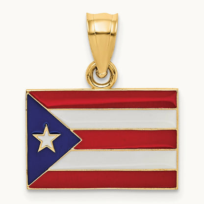 Solid Enameled Puerto Rico Flag Pendant, 14K