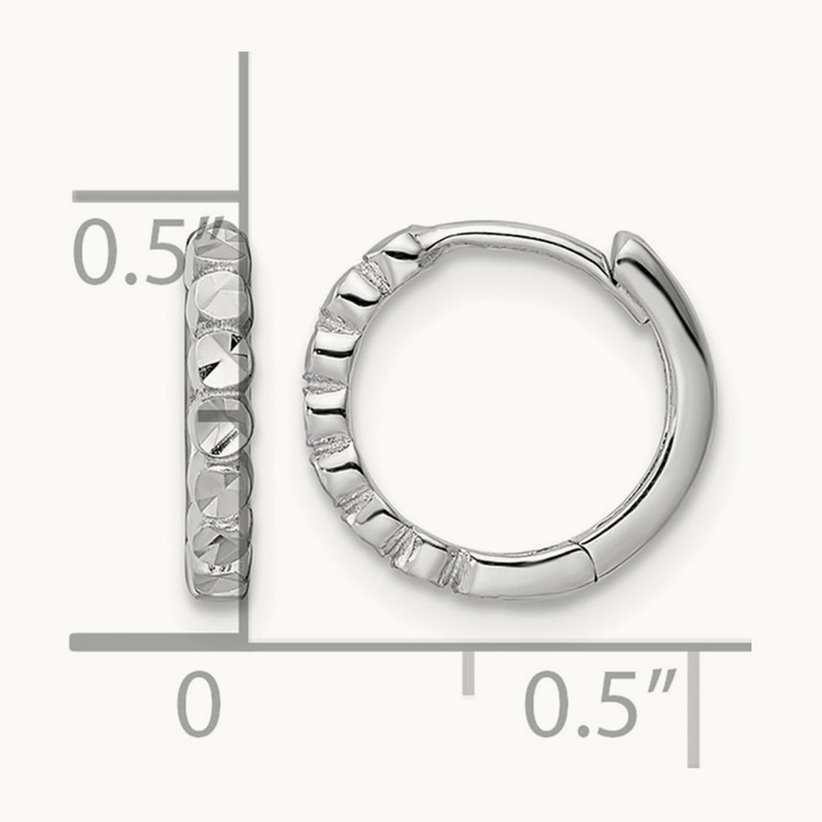 Diamond-cut Hinged Hoop Earrings — 14K White Gold, 2x12mm